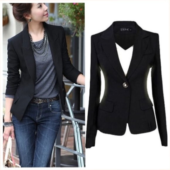 🔥2 for 50🔥 Express Black One Button Blazer - Picture 2 of 6